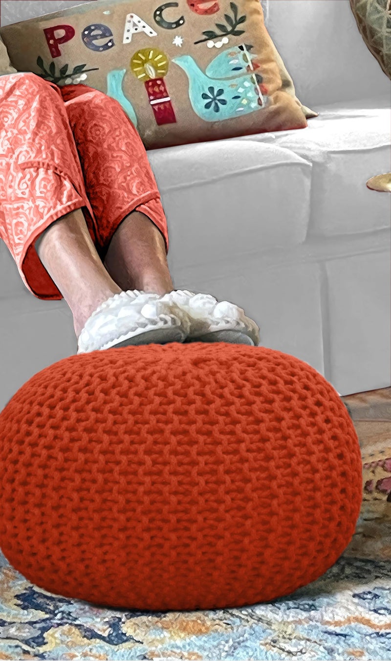 Cotton Craft Pouf دائري من قطن كرافت - حبل قطن محبوك يدويًا - عثماني - مسند قدم - Pouf أرضي - مقعد مميز - أثاث كيس فول - غرفة المعيشة - غرفة الأطفال - حضانة - ديكور سكني - 20x14 - برتقالي - Image 3
